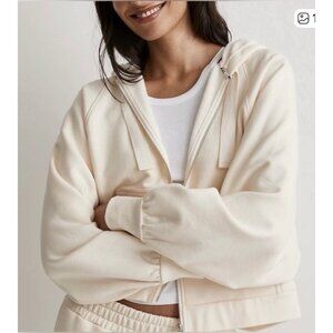 MWL Madewell Woman's Sz L Ribbed Cocoon Hoodie Sweatshirt Antique Cream Full Zip
